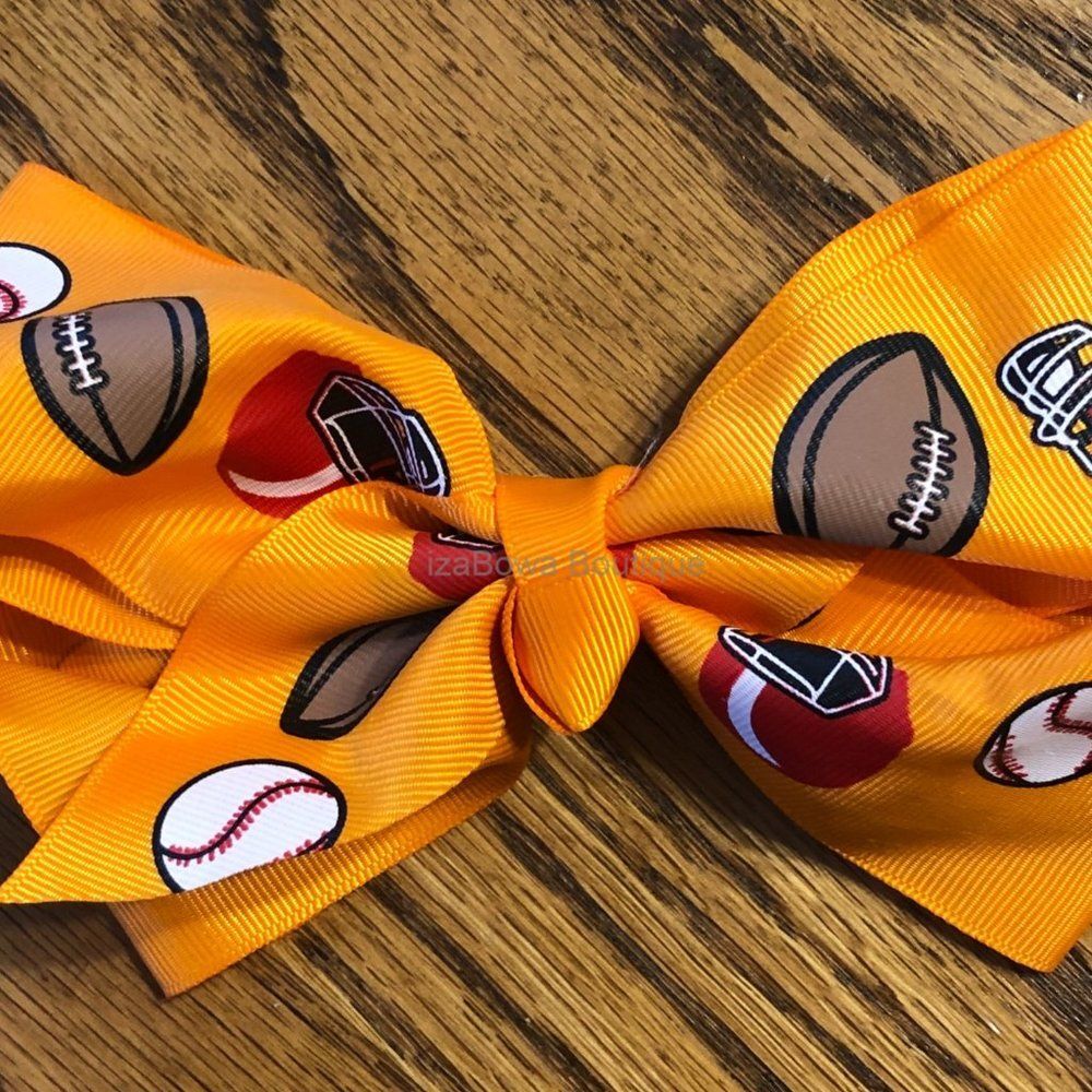 Orange with Sports Design 6"  Boutique Bow  -kids-  4B2171 Handmade NWT Boutique
